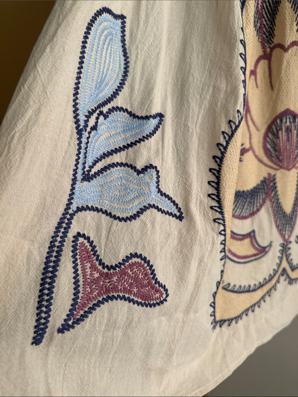 Umgee Cream Tunic Dress with Blue Floral Embroidery - Picture 6 of 14